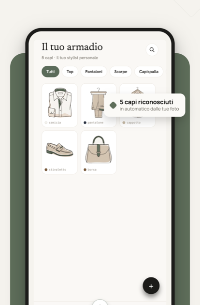 L'armadio digitale con i capi organizzati per categoria